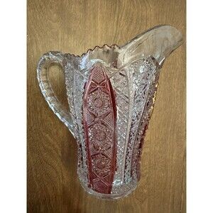 Imperial Glass Pitcher Indiana Glass Heirloom Red 7.5 inch Vintage Star & File